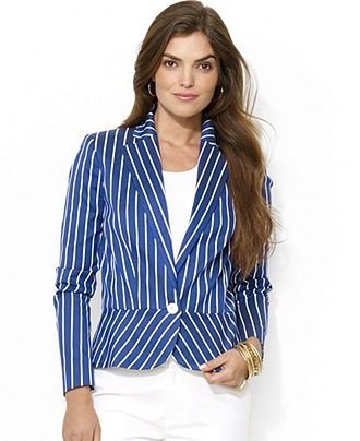 Ralph Lauren Single-Button Striped Peplum Blazer