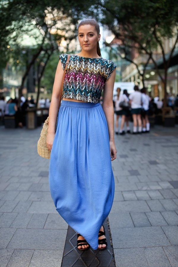 Sequin Crop Top with a Maxi Skirt