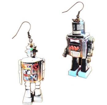 Wooden Robot Earrings