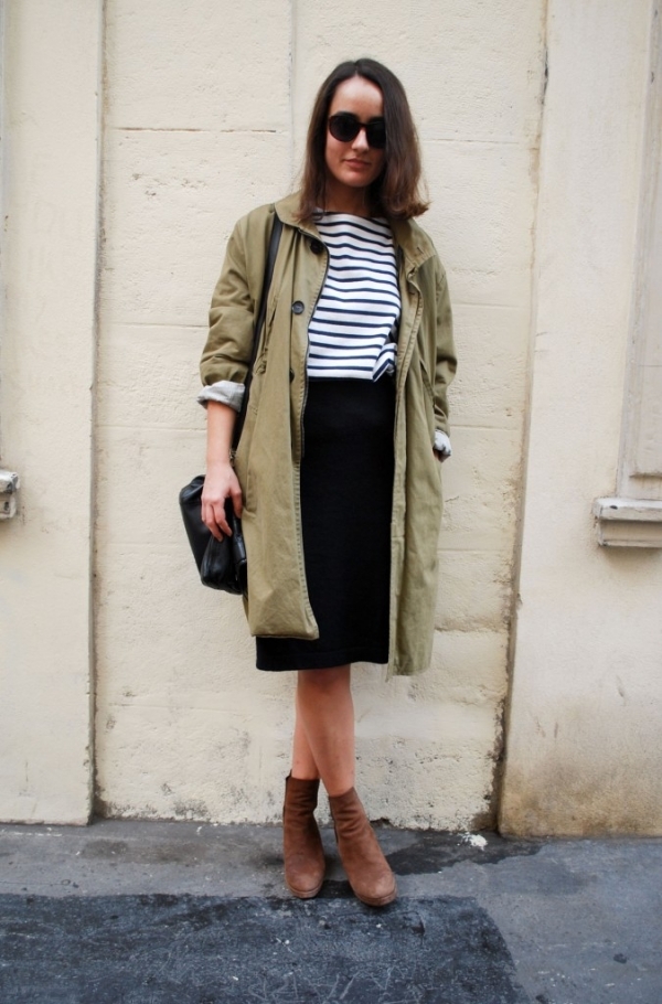 Khaki Trench Coat and Stripes