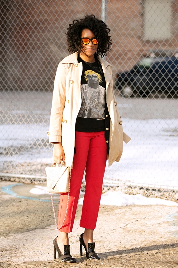 fall red trench coat outfit