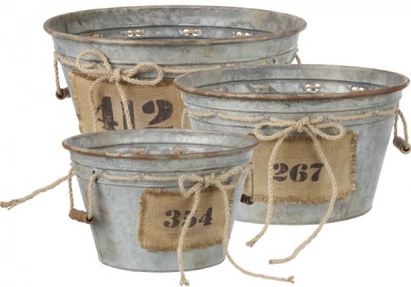 Galvanized Metal Vintage Style Planter Pots