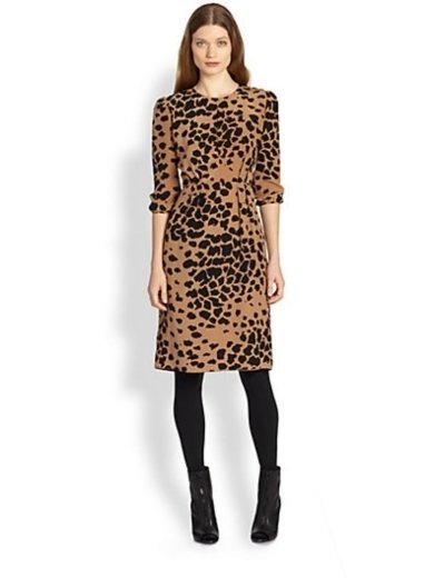 Burberry London Silk Crepe Animal Print Dress