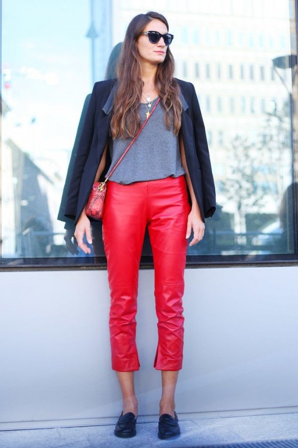 Red Leather Pants Hot Weather Outfits For Women (2 ideas & outfits