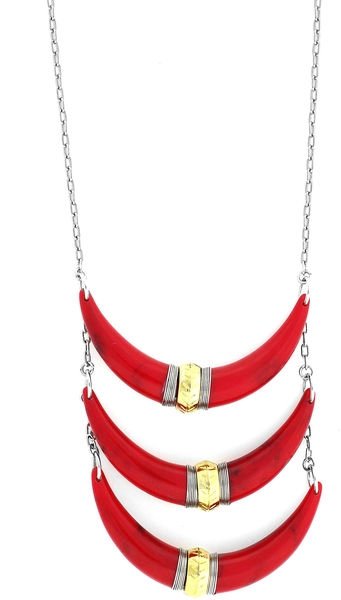 Jessica Simpson Necklace, Two-Tone Red Swag 3-Row Statement Necklace