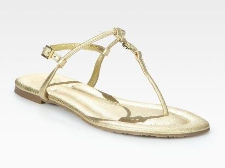 Tory Burch Emmy Metallic Leather Logo Thong Sandals