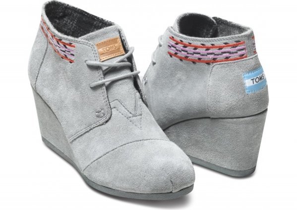 Grey Embroidered Desert Wedges