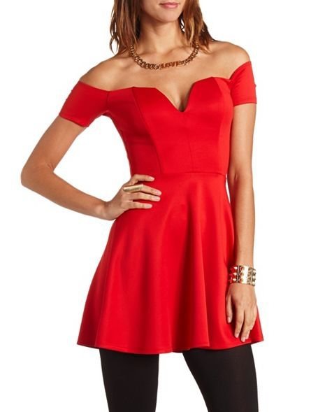 Charlotte Russe – Structured Deep V-Cut Skater Dress