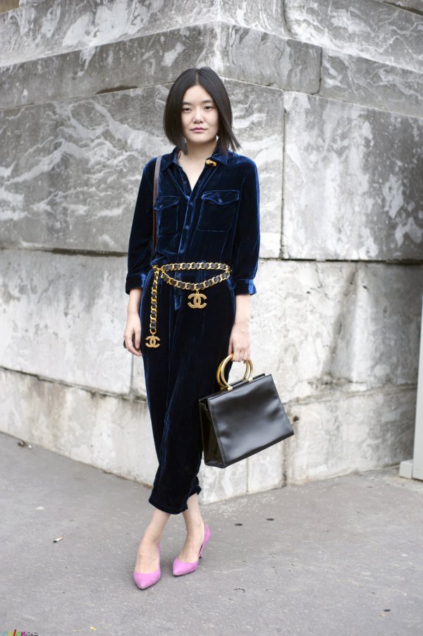 Velvet Jumpsuit with a Belt