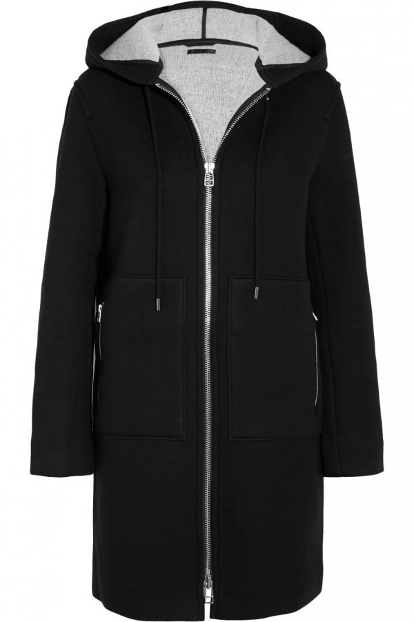 coat, black, hood, overcoat, fur,