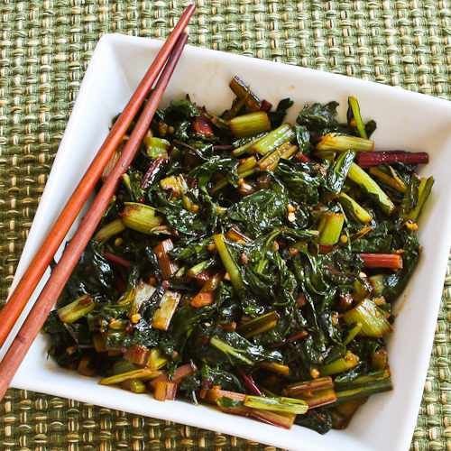 Spicy Asian Stir-Fried Swiss Chard