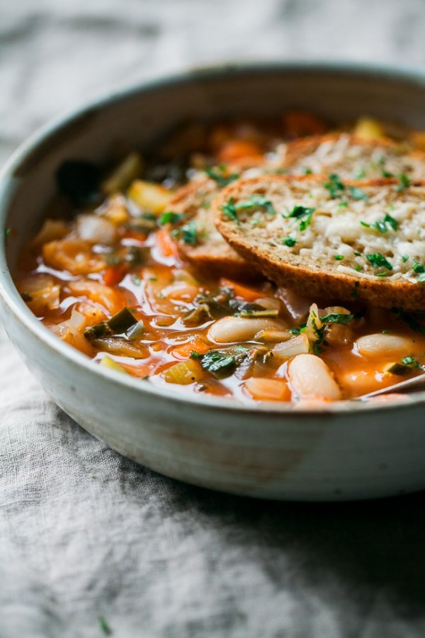 Cannelloni Vegetable Soup with Parmesan Toasts