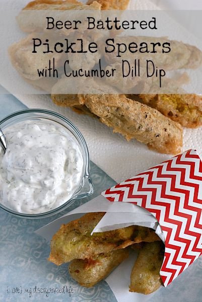 Beer Battered Pickle Spears with Cucumber Dill Dip