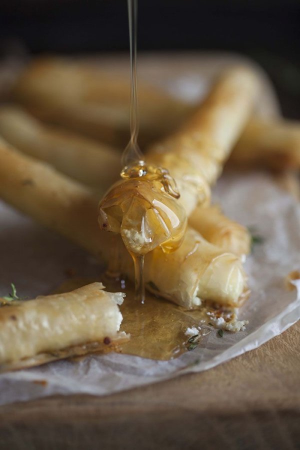 Baked Goat Cheese Cigars with Honey and Thyme