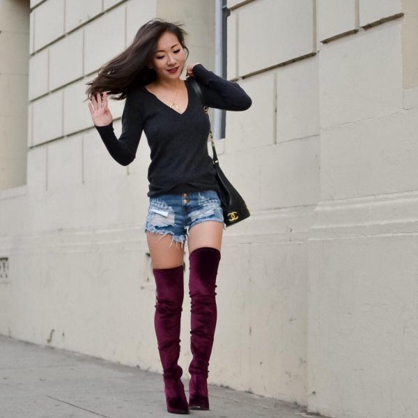 shorts with thigh high boots