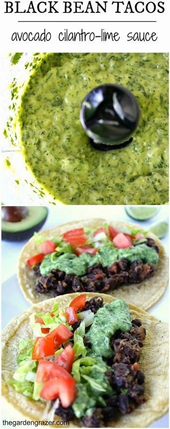 Black Bean Tacos with Avocado Cilantro-lime Sauce