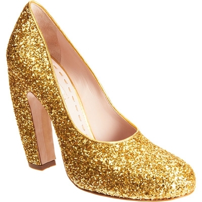 Miu Miu Gold Glitter round Toe Pump