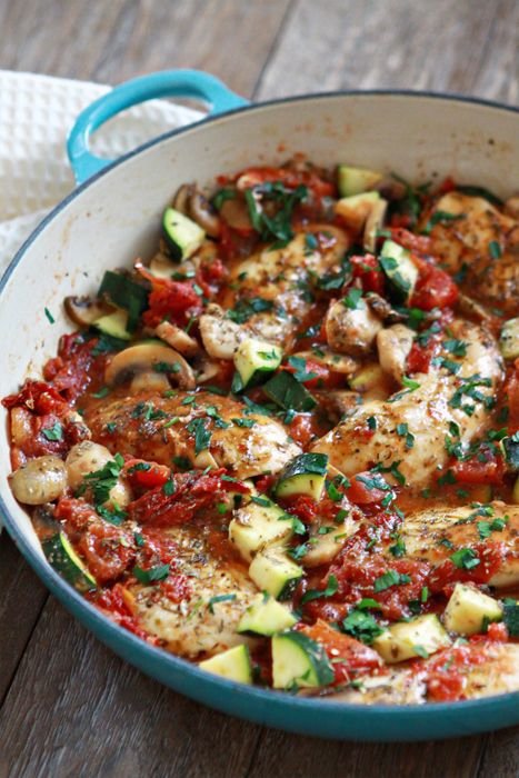 Italian Chicken, Mushroom, and Zucchini Skillet