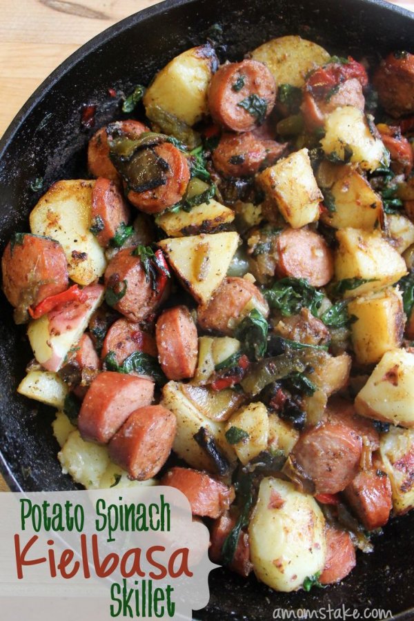 Potato Spinach Kielbasa Skillet