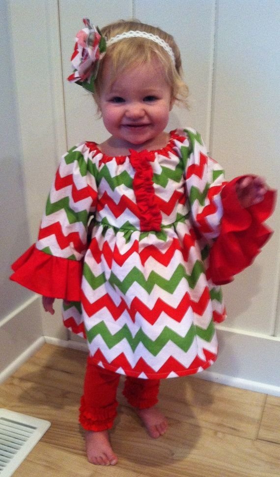 Christmas Chevron Peasant Dress