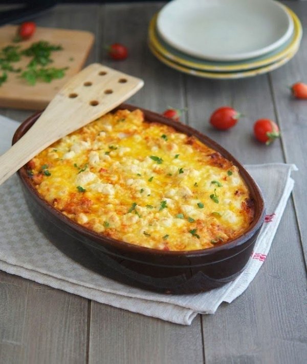 Roasted Cauliflower, Tomato and Goat Cheese Casserole