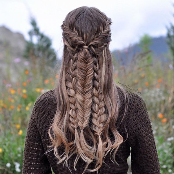 hair, hairstyle, long hair, french braid, brown hair,