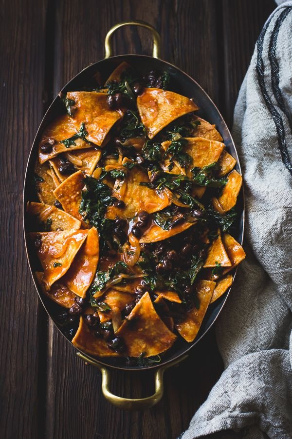 Baked Chilaquiles with Black Beans and Kale