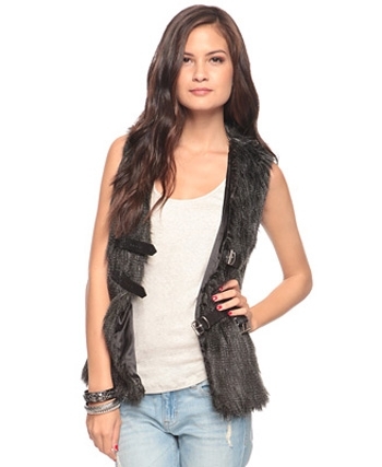 Buckled Faux Fur Vest