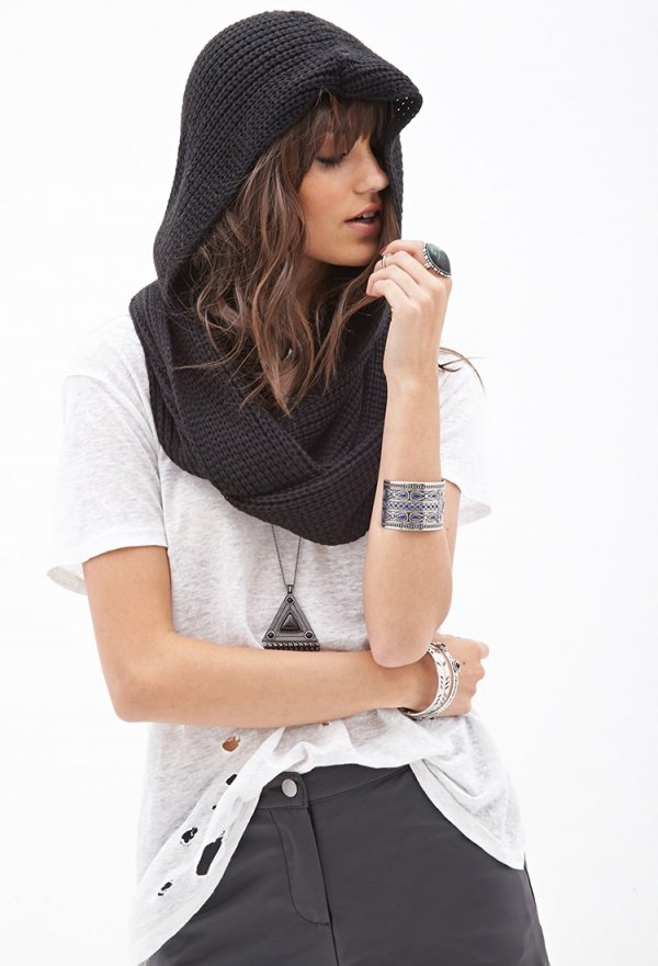 Hooded Ribbed Infinity Scarf