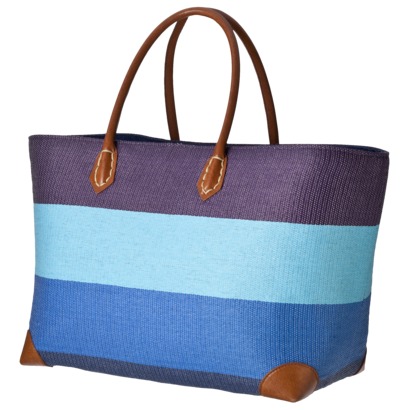 Blue Straw Stripe Tote