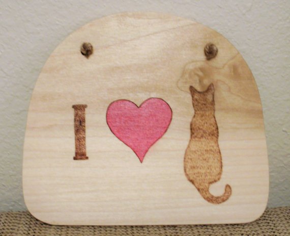 Wood Burned Cat Wall Hanging on Cypress Wood