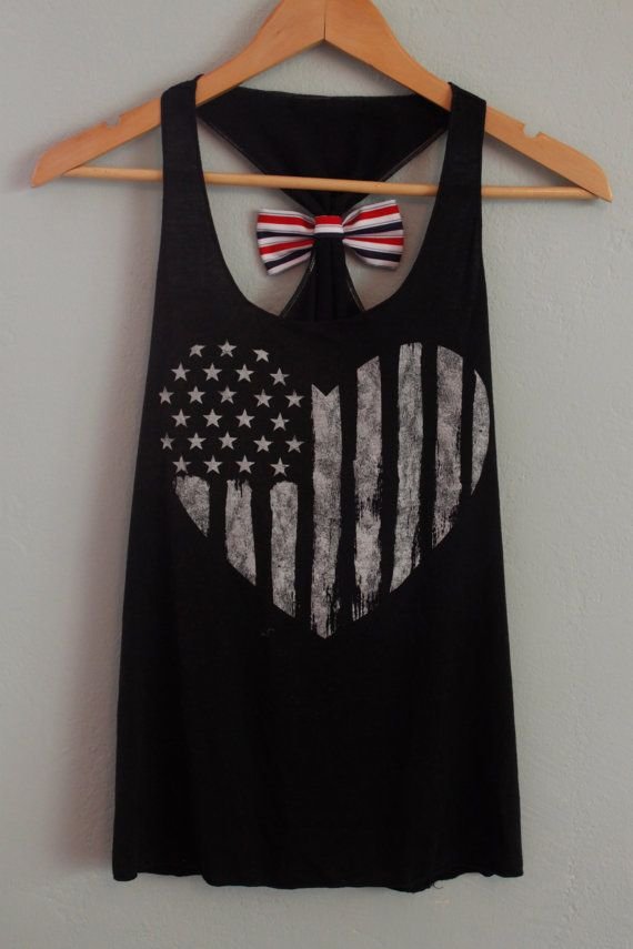 Black American Flag Heart Tank Top