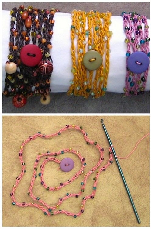 DIY Beaded Hemp Crochet Bracelet Tutorial with Buttons