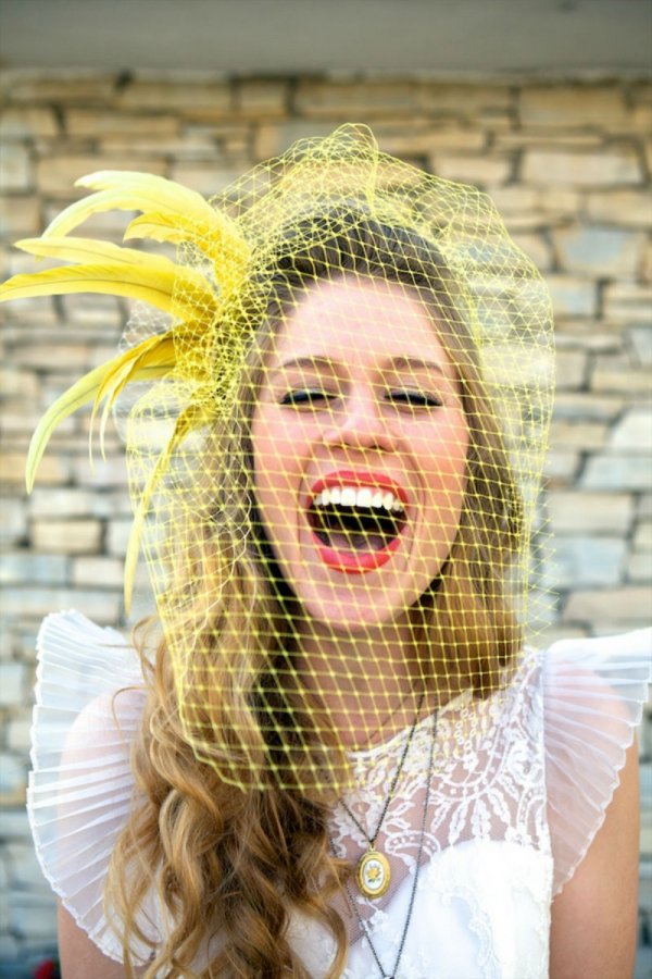 Canary Yellow Birdcage Veil