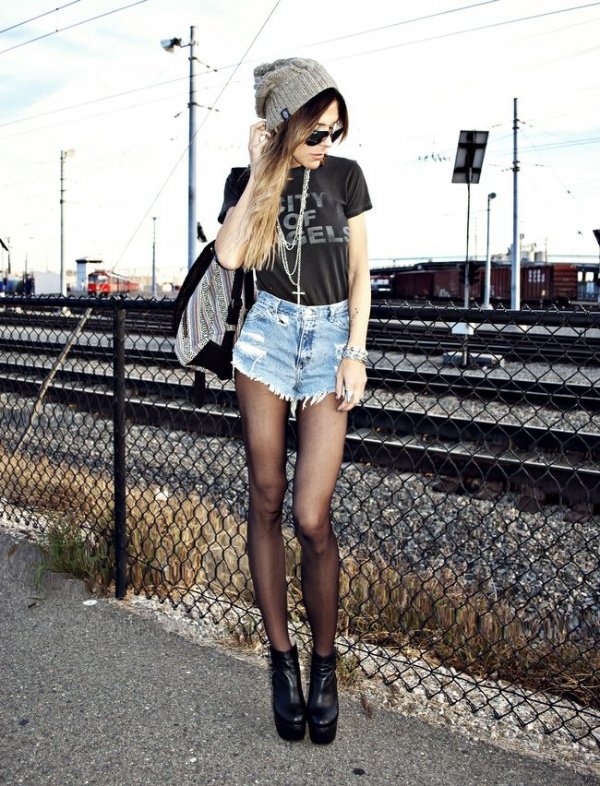 Tights + Denim Cut Offs