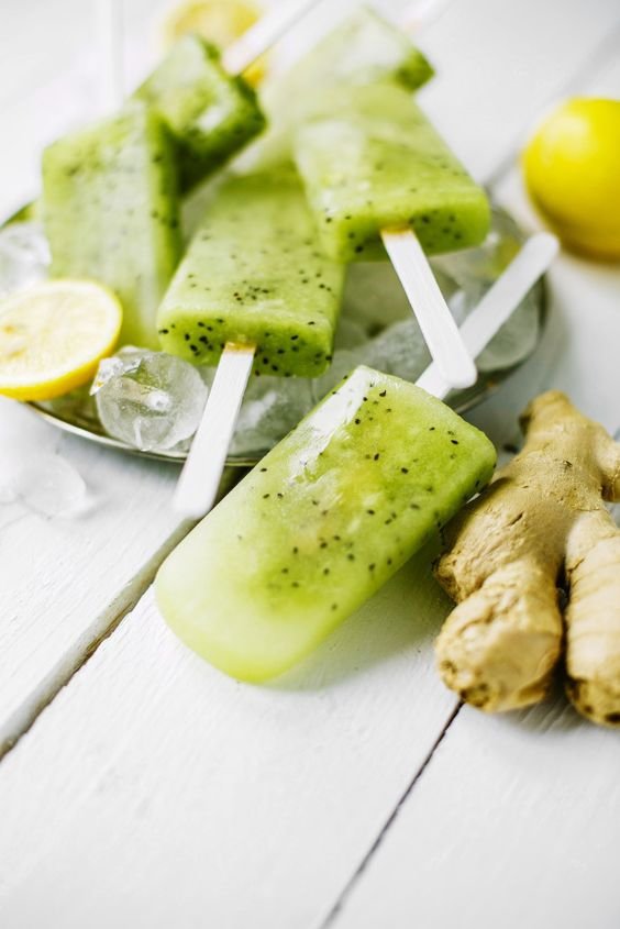 Lemon, Ginger and Kiwi Popsicles