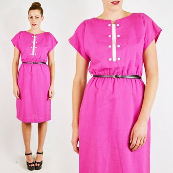 Vintage 80s Bright Pink SECRETARY Midi Dress