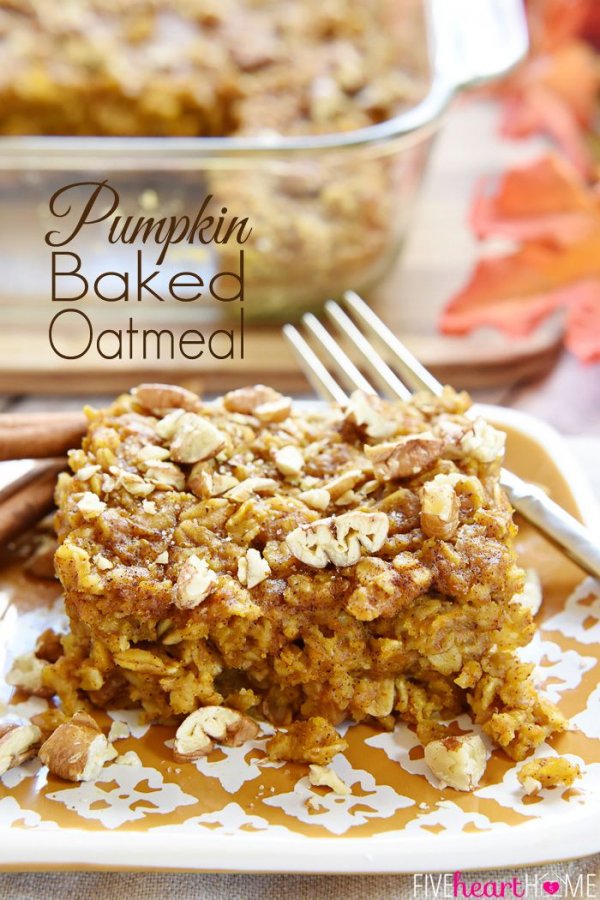 Pumpkin Baked Oatmeal with Maple and Pecans