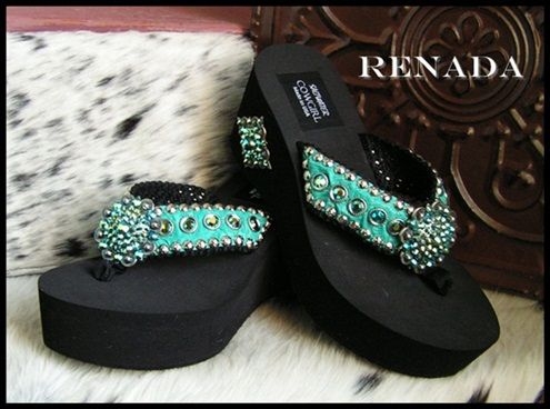 Turquoise Cowgirl Flip Flops