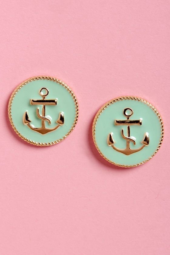 Mint Green Anchor Earrings