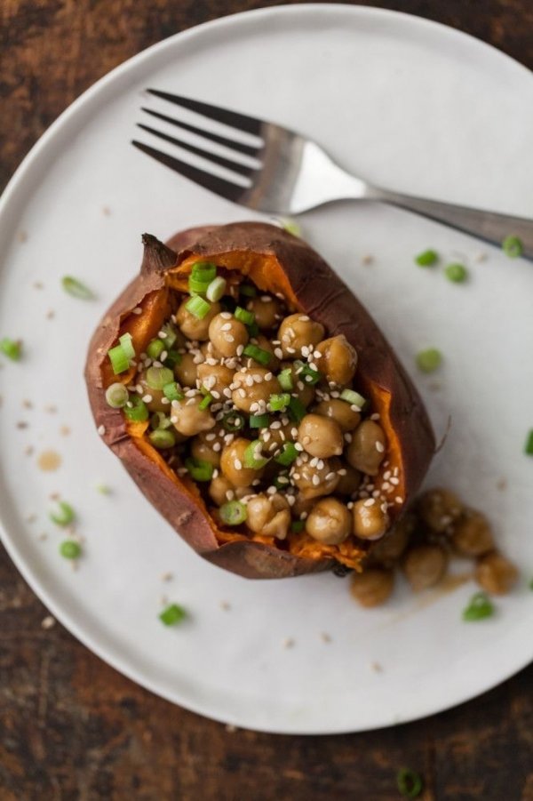 Teriyaki Chickpea Loaded Sweet Potato