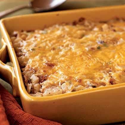 Hash Brown Casserole with Bacon, Onions and Cheese for under 300 Calories