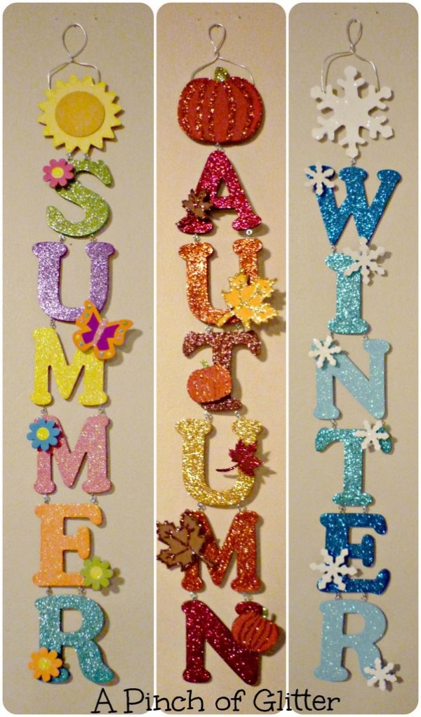 DIY Glittered Seasonal Wall Hangings