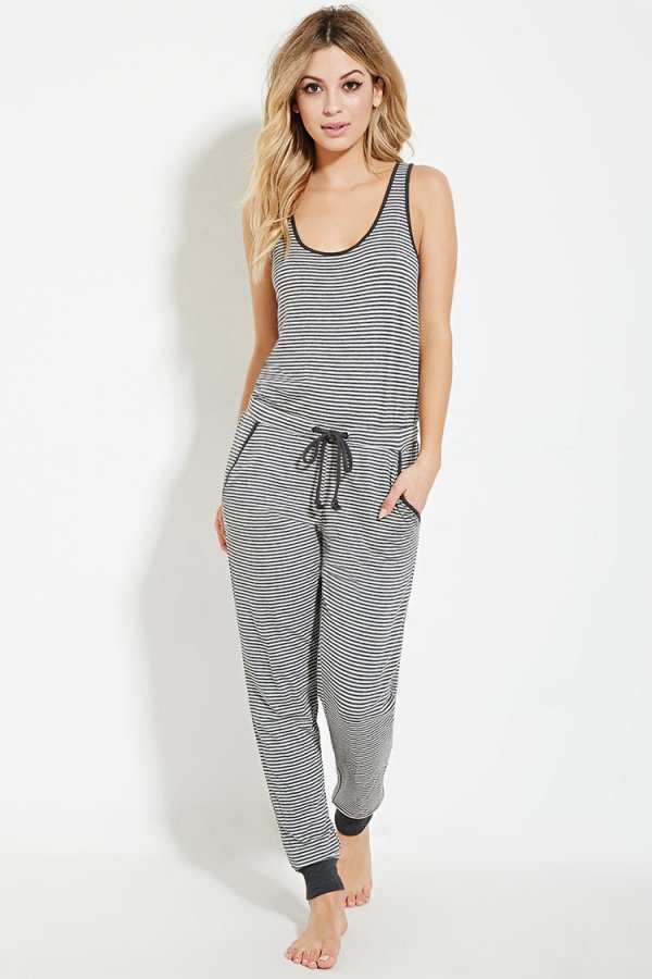 Drawstring Striped PJ Jumpsuit