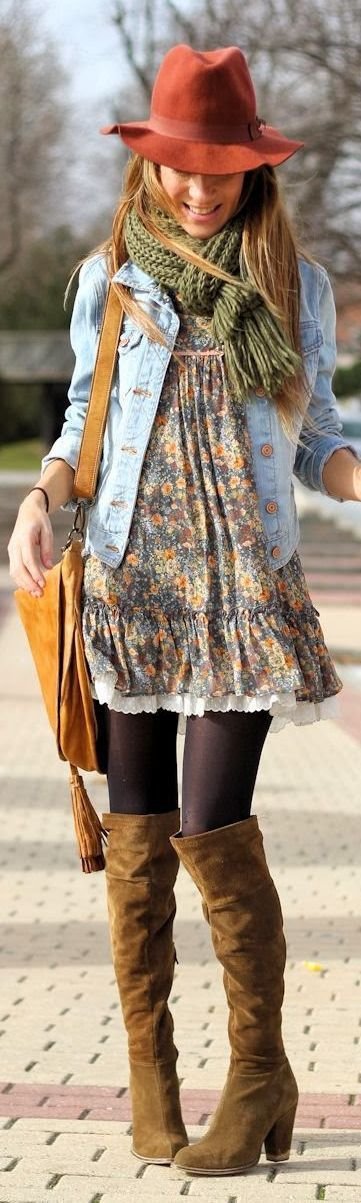 Tiny Floral Print & Denim Jacket