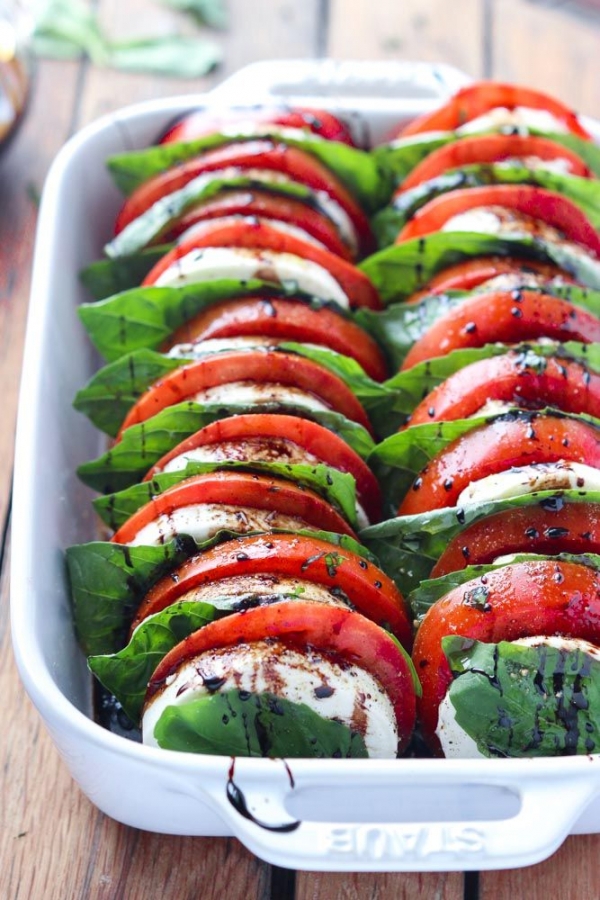 Light and Easy Salad Loaded with Tomatoes, Fresh Mozzarella, Basil and Balsamic Reduction