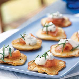 Fresh Corn Blinis with Smoked Salmon and Chive Cream