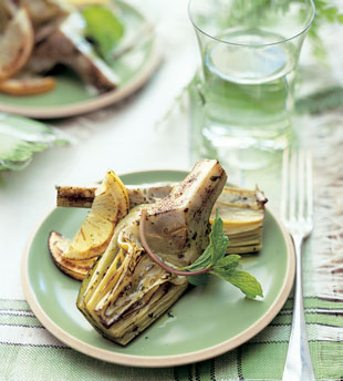 Grilled Artichokes with Olive Oil, Lemon, and Mint