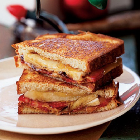 Grilled Peanut Butter and Banana Split Sandwich...