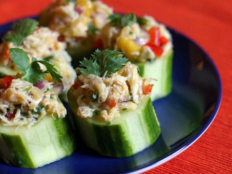 Cucumbers Stuffed with Crab Mango Salad Recipe...